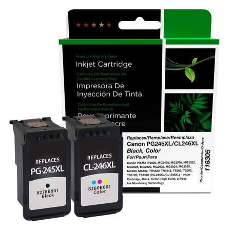 CIG Remanufactured High Yield Black, Color Ink Cartridges for Canon PG-245XL/CL-246XL, 2PK 118305